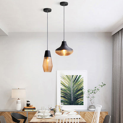 Suspension Renord, Verre Soufflé, Style Scandinave, Noir & Ambre