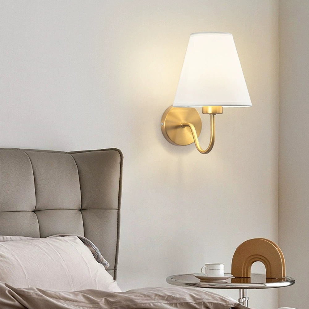 Applique Murale Vintage, Laiton Doré, Abat-Jour en Lin