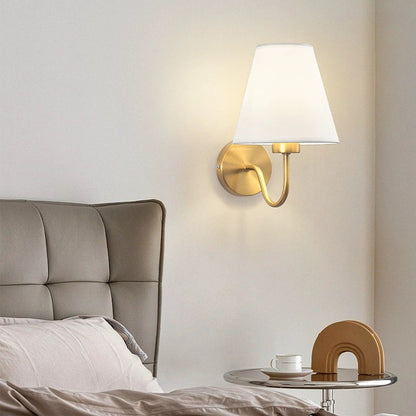 Applique Murale Vintage, Laiton Doré, Abat-Jour en Lin