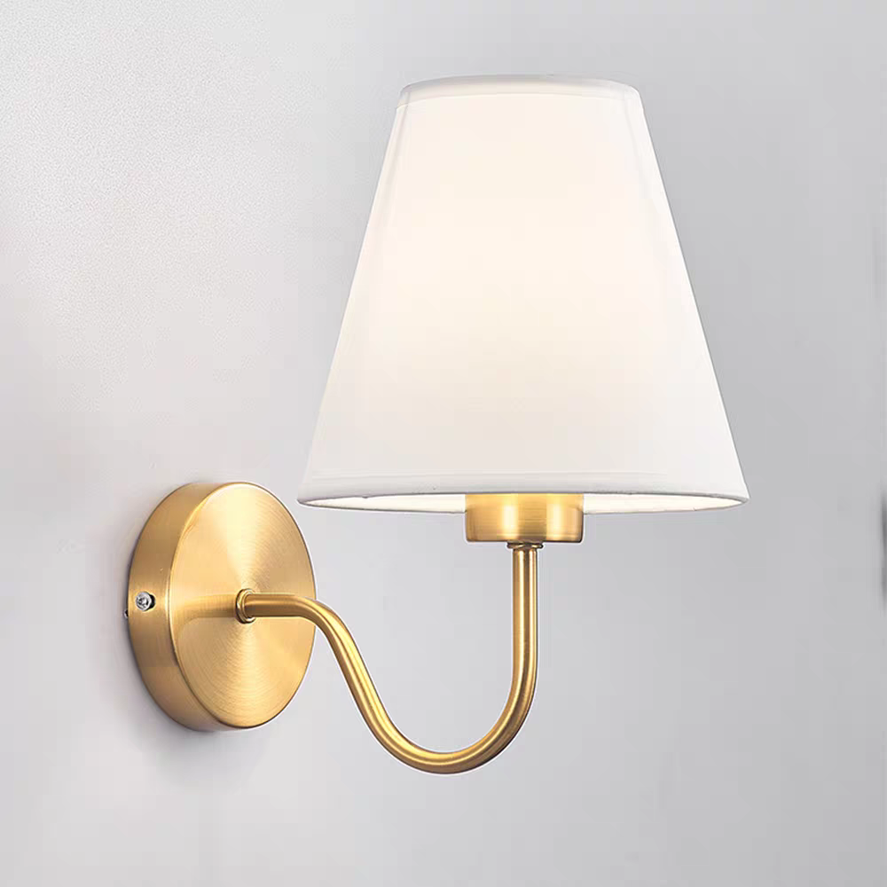 Applique Murale Vintage, Laiton Doré, Abat-Jour en Lin