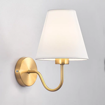 Applique Murale Vintage, Laiton Doré, Abat-Jour en Lin