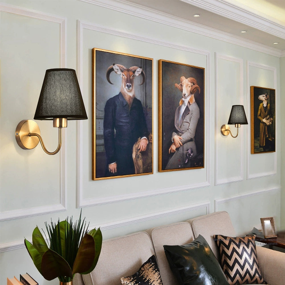 Applique Murale Vintage, Laiton Doré, Abat-Jour en Lin