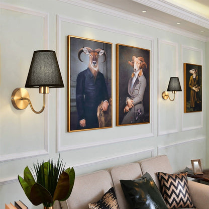 Applique Murale Vintage, Laiton Doré, Abat-Jour en Lin