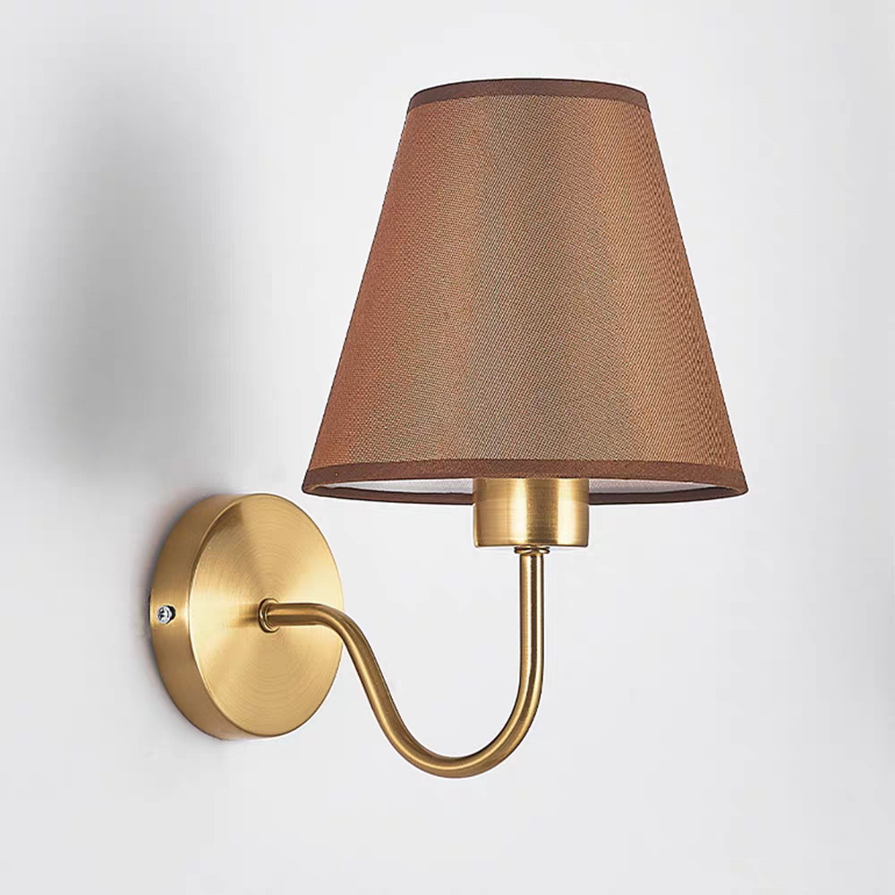 Applique Murale Vintage, Laiton Doré, Abat-Jour en Lin