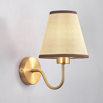 Applique Murale Vintage, Laiton Doré, Abat-Jour en Lin