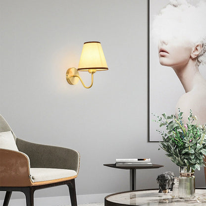 Applique Murale Vintage, Laiton Doré, Abat-Jour en Lin