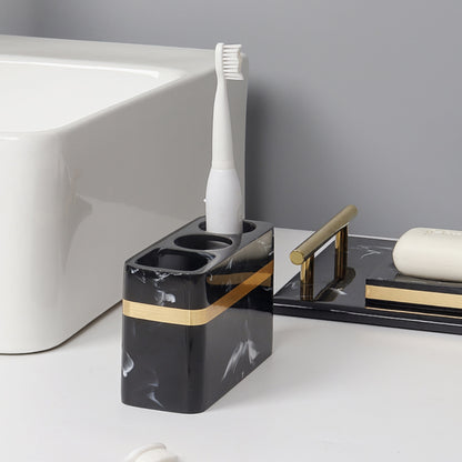 Ensemble d’Accessoires de Salle de Bain 8 Pièces – Élégance Noire et Dorée pour un Look Hôtelier