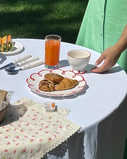 Assiettes en Céramique, Bord Ondulé Rouge, Lot de 2