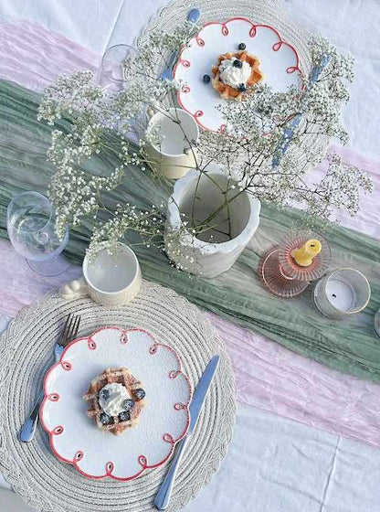 Assiettes en Céramique, Bord Ondulé Rouge, Lot de 2
