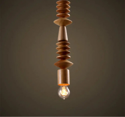 Suspension Bois Design Balustre, Ampoule Apparente