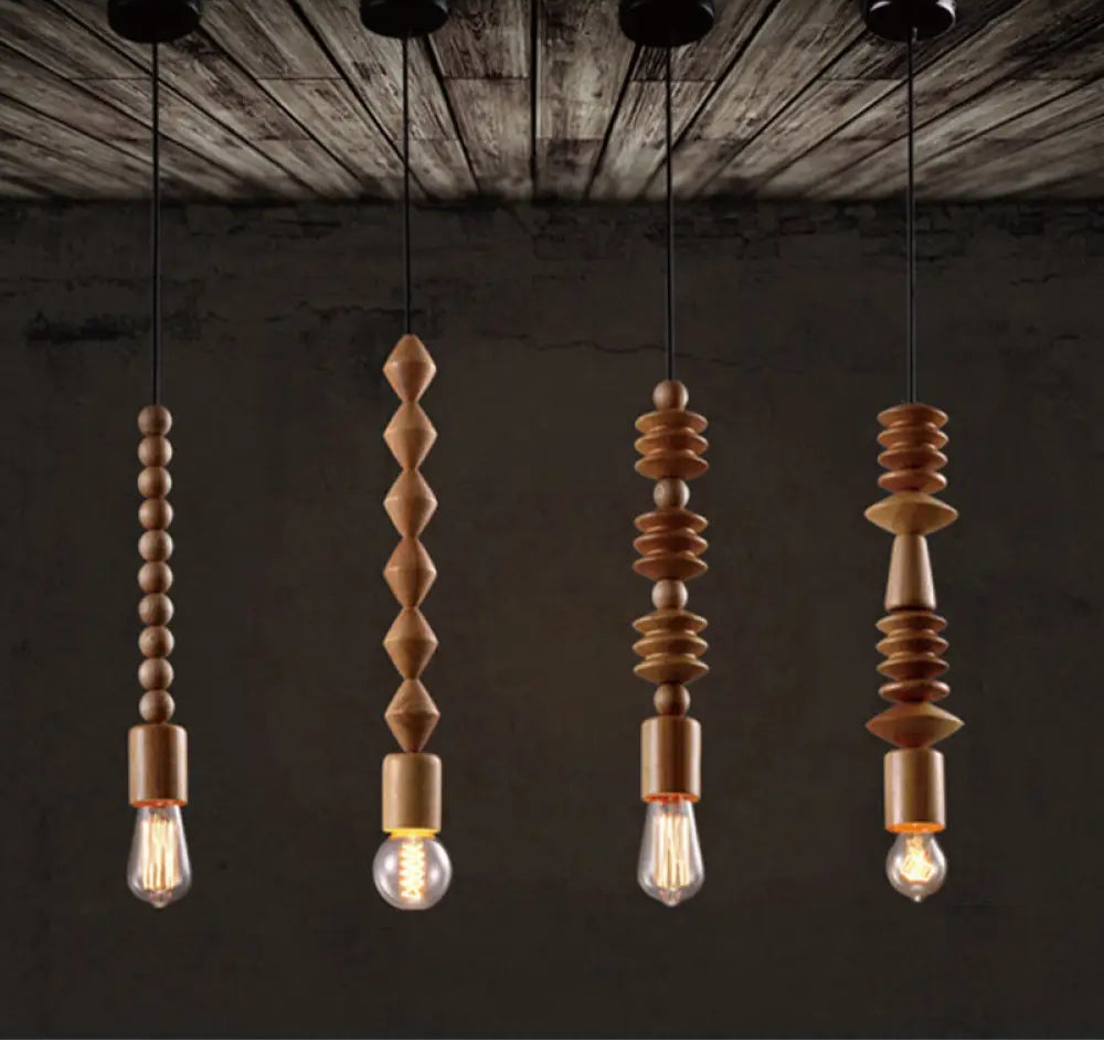 Suspension Bois Design Balustre, Ampoule Apparente