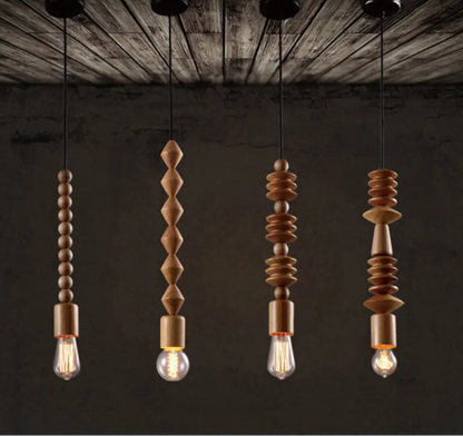 Suspension Bois Design Balustre, Ampoule Apparente