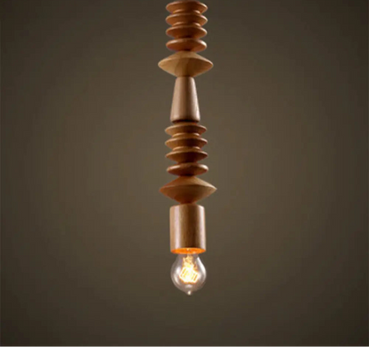 Suspension Bois Design Balustre, Ampoule Apparente