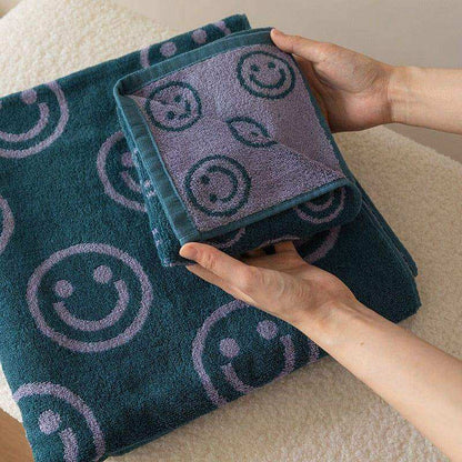Serviette de Bain Smiley Biface, 100 % Coton, Ultra Douce