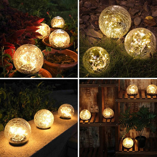 Globe Solaire en Verre Craquelé – Éclat magique pour vos soirées en extérieur