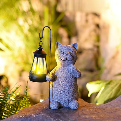 Statue Chat Solaire LED de Jardin – Résine Étanche