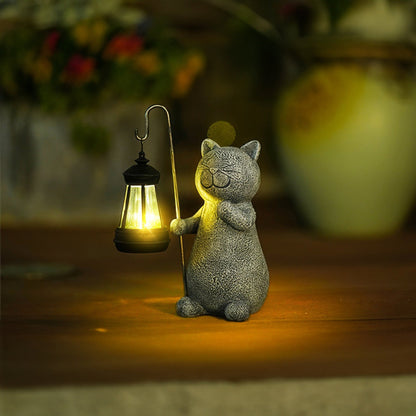 Statue Chat Solaire LED de Jardin – Résine Étanche