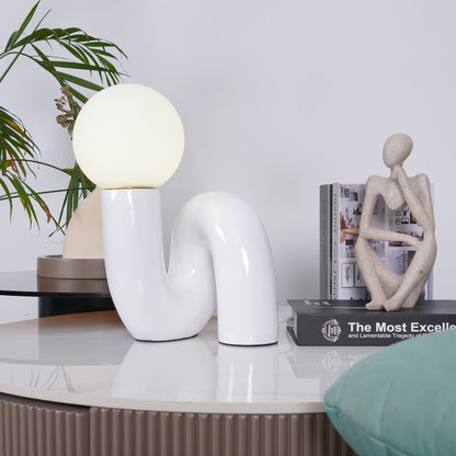 Lampe de Table Design, Verre Opale et Base Spiralée, 40 cm