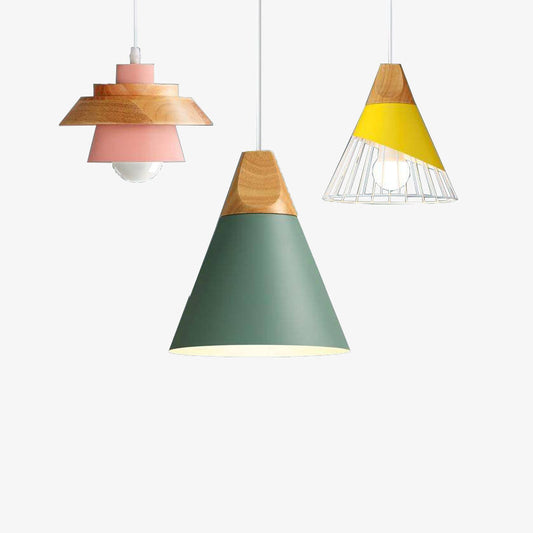 Nordic – Suspension en Métal Coloré et Bois aux Formes Modernes