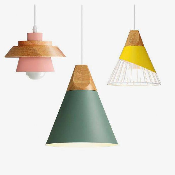 Nordic – Suspension en Métal Coloré et Bois aux Formes Modernes