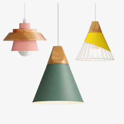 Nordic – Suspension en Métal Coloré et Bois aux Formes Modernes