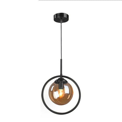 Suspension Boule Verre, Anneau Métal Doré ou Noir