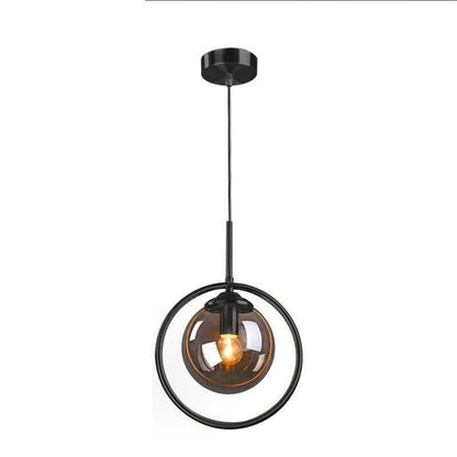 Suspension Boule Verre, Anneau Métal Doré ou Noir