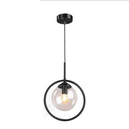Suspension Boule Verre, Anneau Métal Doré ou Noir