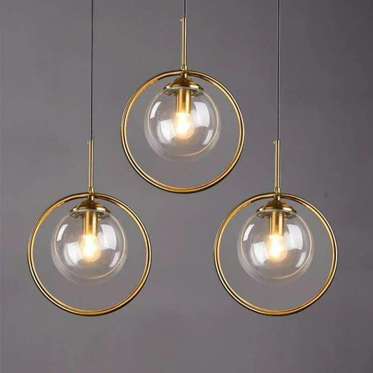 Suspension Boule Verre, Anneau Métal Doré ou Noir