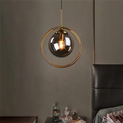 Suspension Boule Verre, Anneau Métal Doré ou Noir