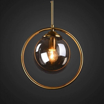 Suspension Boule Verre, Anneau Métal Doré ou Noir