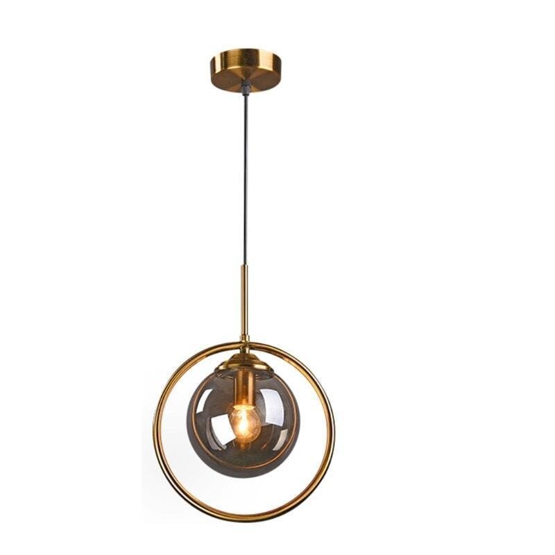 Suspension Boule Verre, Anneau Métal Doré ou Noir