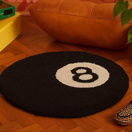 Tapis Rond Boule 8, Design Billard Noir & Blanc