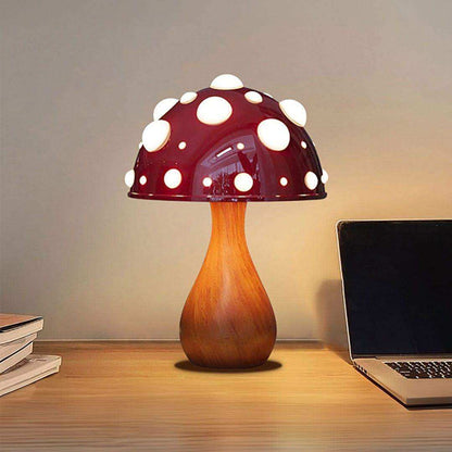 Lampe Champignon Shiitake, LED Dimmable Bois & Rouge