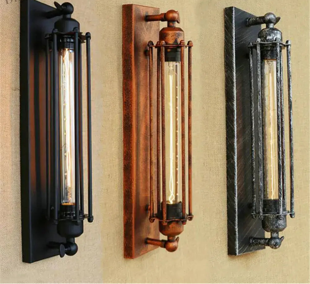 Applique Murale Rustique Noire Vintage avec Ampoule à Filament Edison