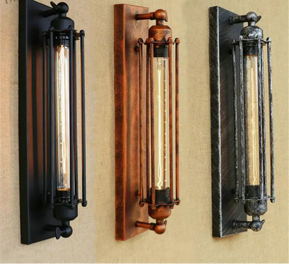 Applique Murale Rustique Noire Vintage avec Ampoule à Filament Edison