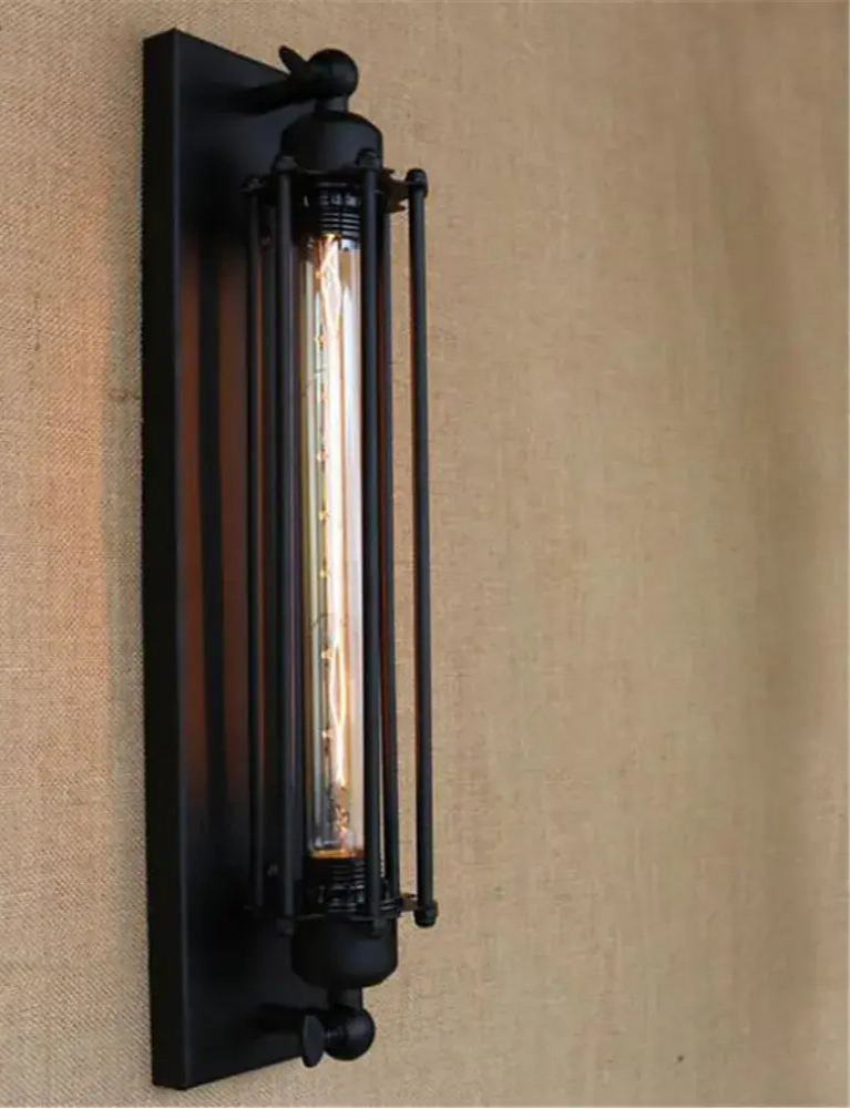 Applique Murale Rustique Noire Vintage avec Ampoule à Filament Edison