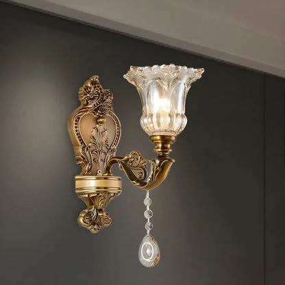 Applique Murale Vintage Fleur en Laiton et Cristal