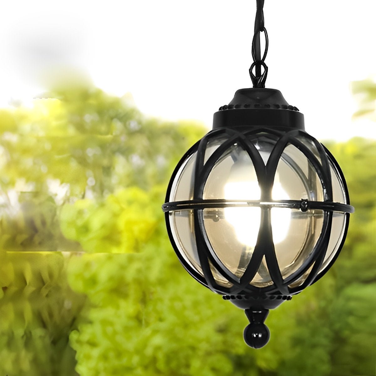 Lustre Extérieur Boule en Aluminium et Verre – Chaîne Réglable