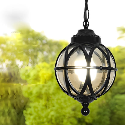 Lustre Extérieur Boule en Aluminium et Verre – Chaîne Réglable