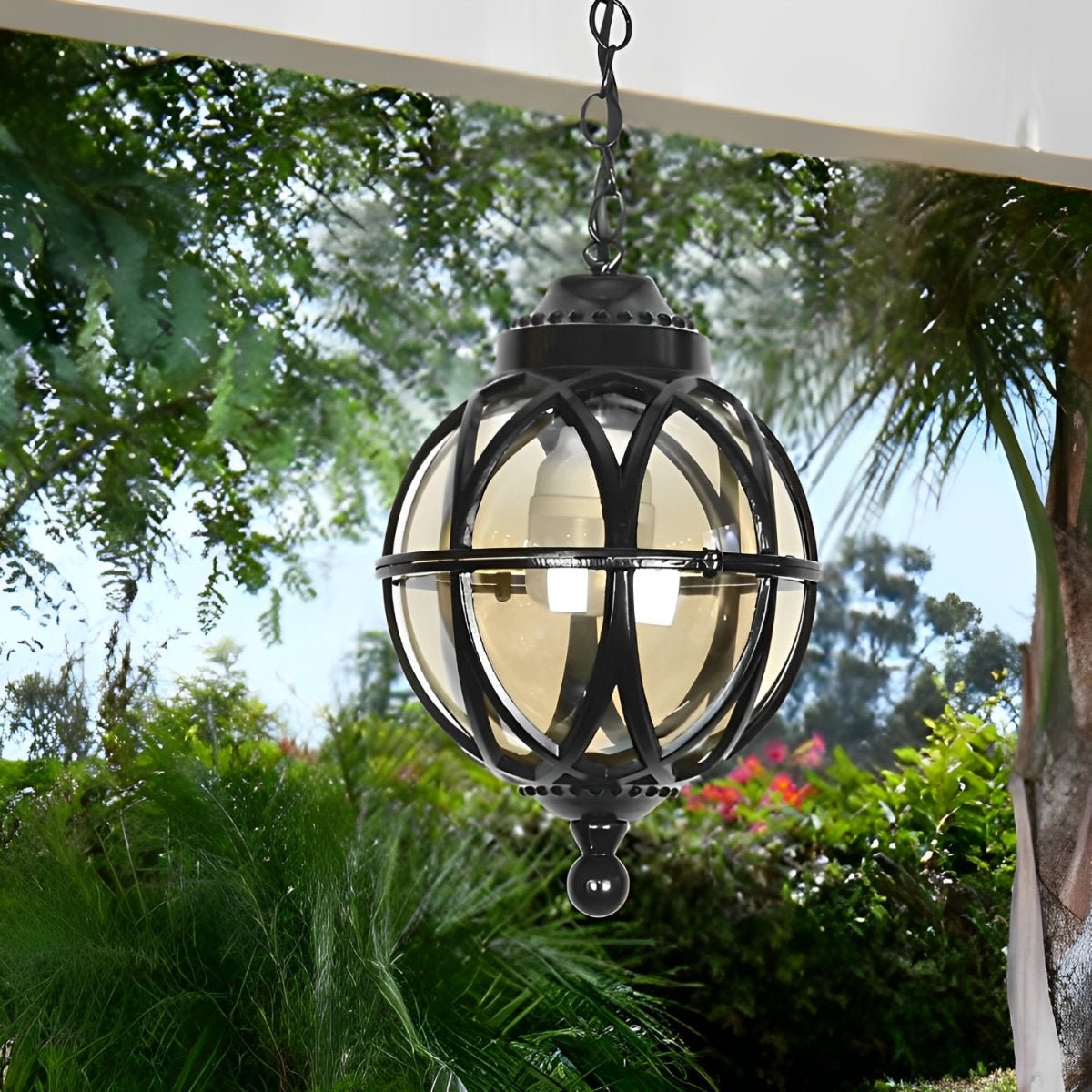 Lustre Extérieur Boule en Aluminium et Verre – Chaîne Réglable