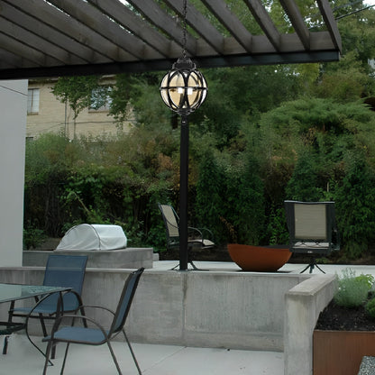 Lustre Extérieur Boule en Aluminium et Verre – Chaîne Réglable