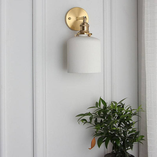 Applique Murale Céramique Blanche et Laiton Minimaliste