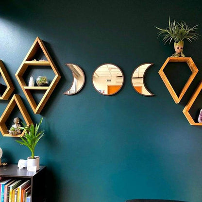 Ensemble de miroirs muraux phases lunaires en bois – Pour une touche mystique et bohème